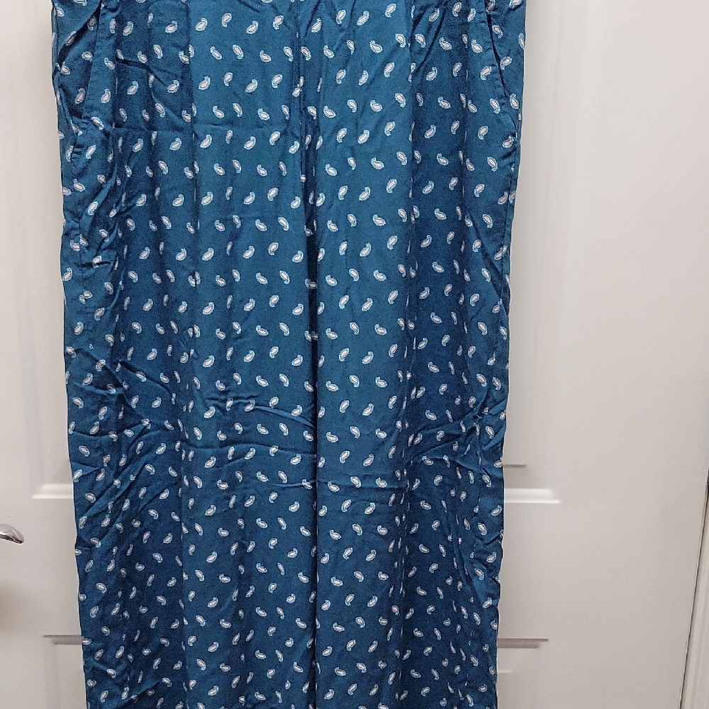 Blue Paisley Patterned Wide Leg Pants